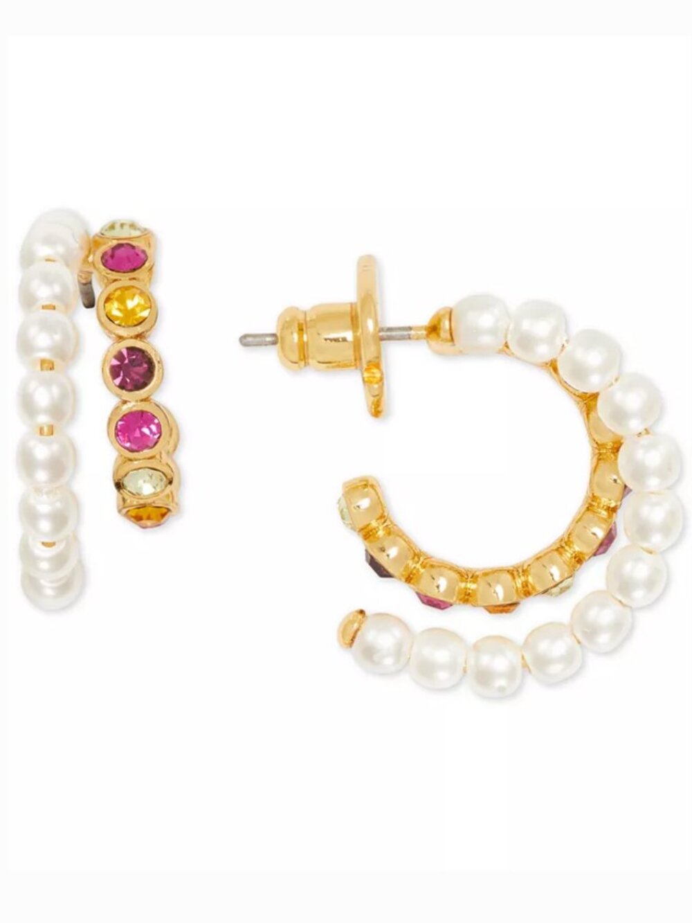 Kate Spade New York Faux Pearl & Multicolor Crystal Hoop Earrings Gold Tone